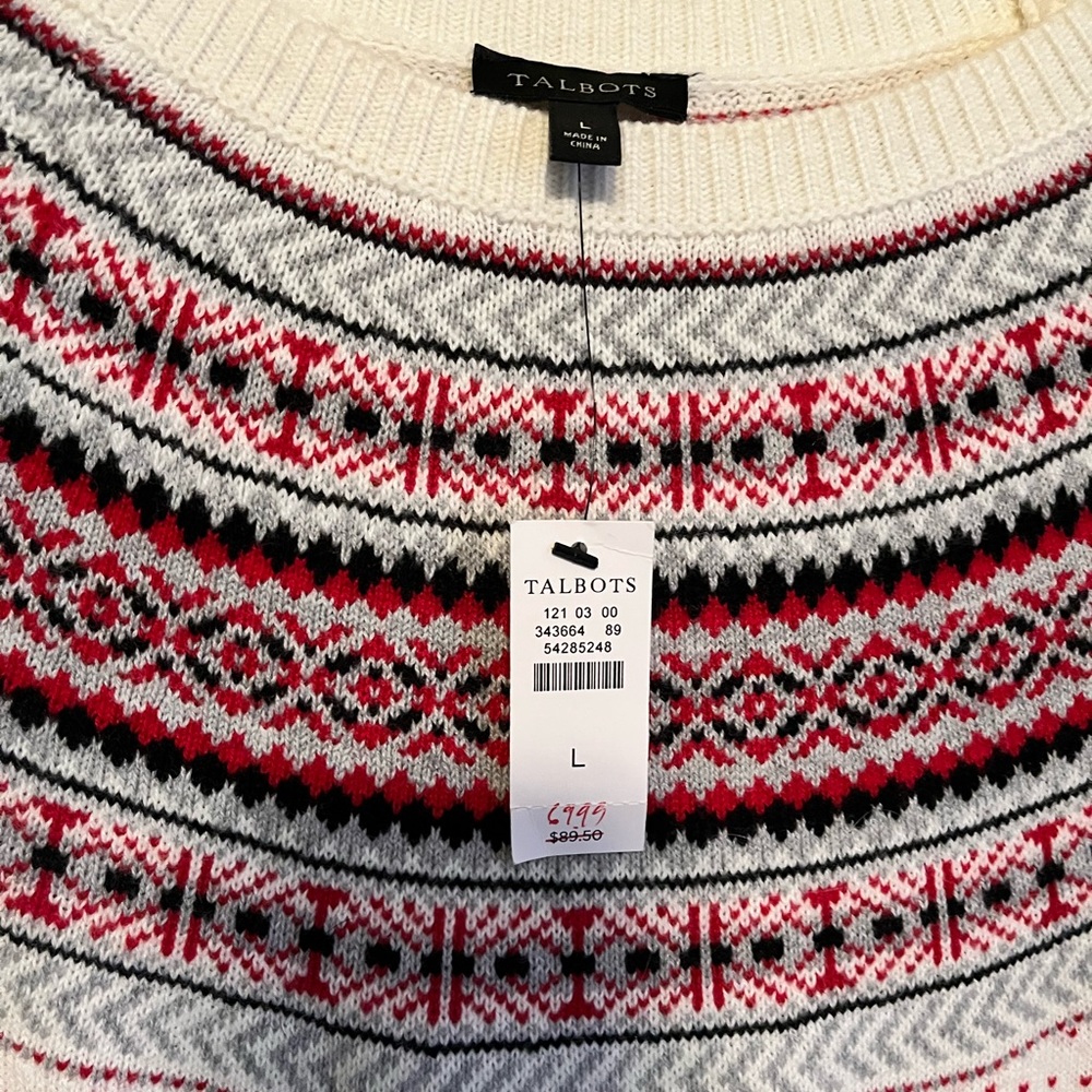 Talbots Cream and Red Knit Sweater - Picture 3 of 3